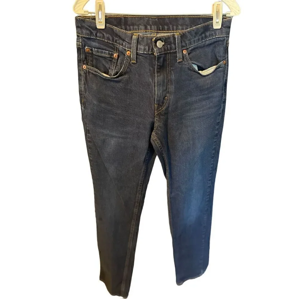 Levis Men's Blue Mid Rise Full Length Dark Wash Slim Fit Denim Jeans Size 31x32